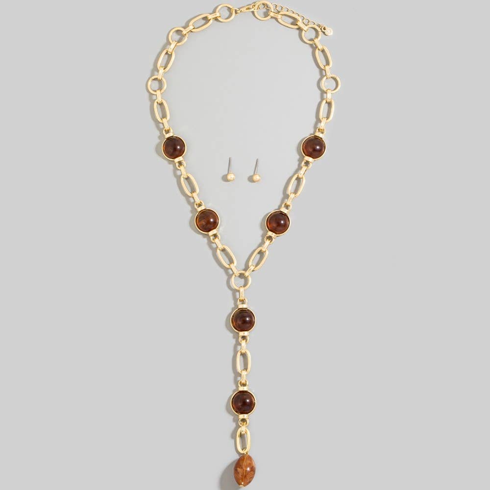 Dome Station Studs Oval Chain Necklace Set