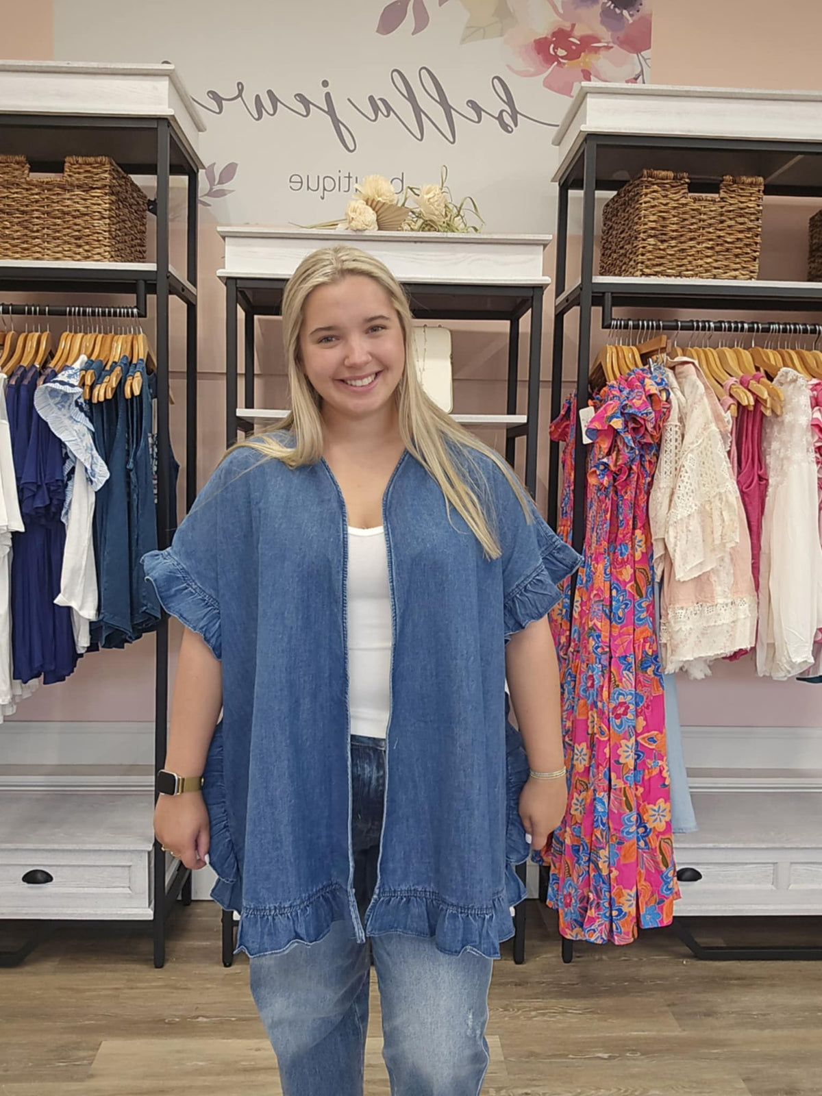 Chambray Ruffle Loose Kimono