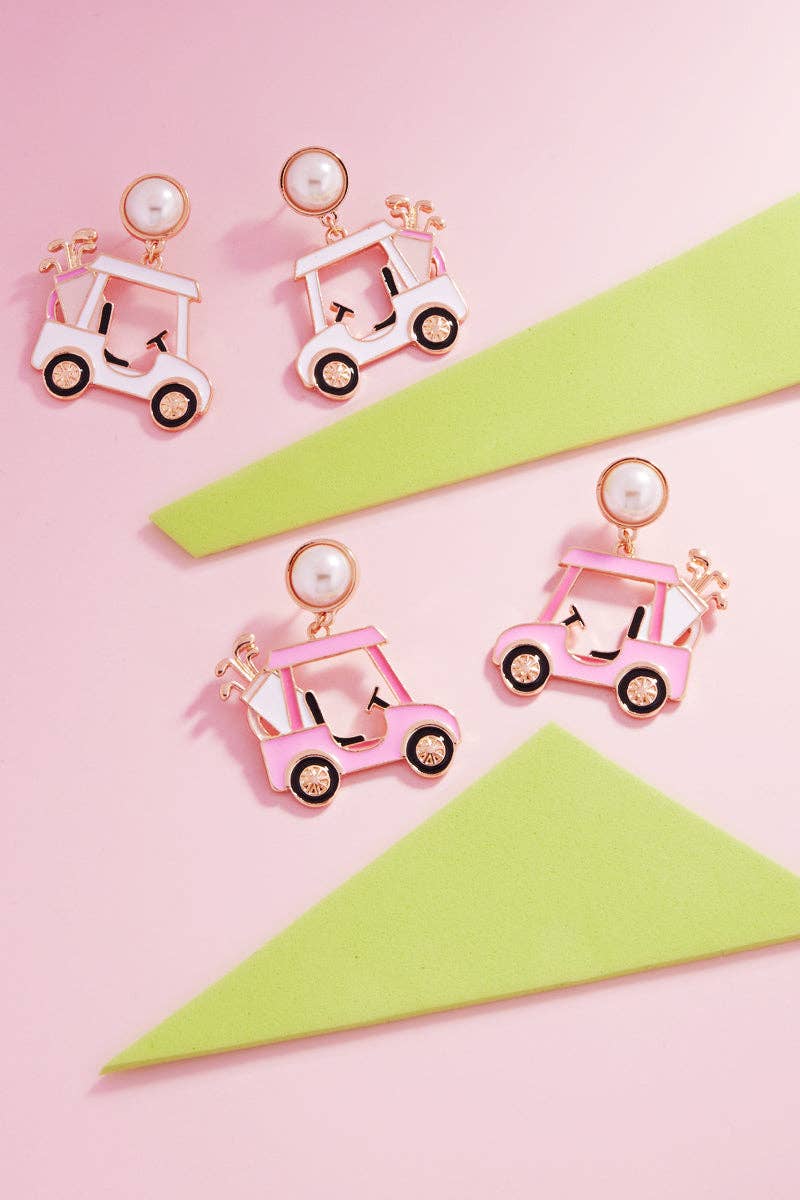 Gameday Golf Cart Shaped Pearl Post Earrings