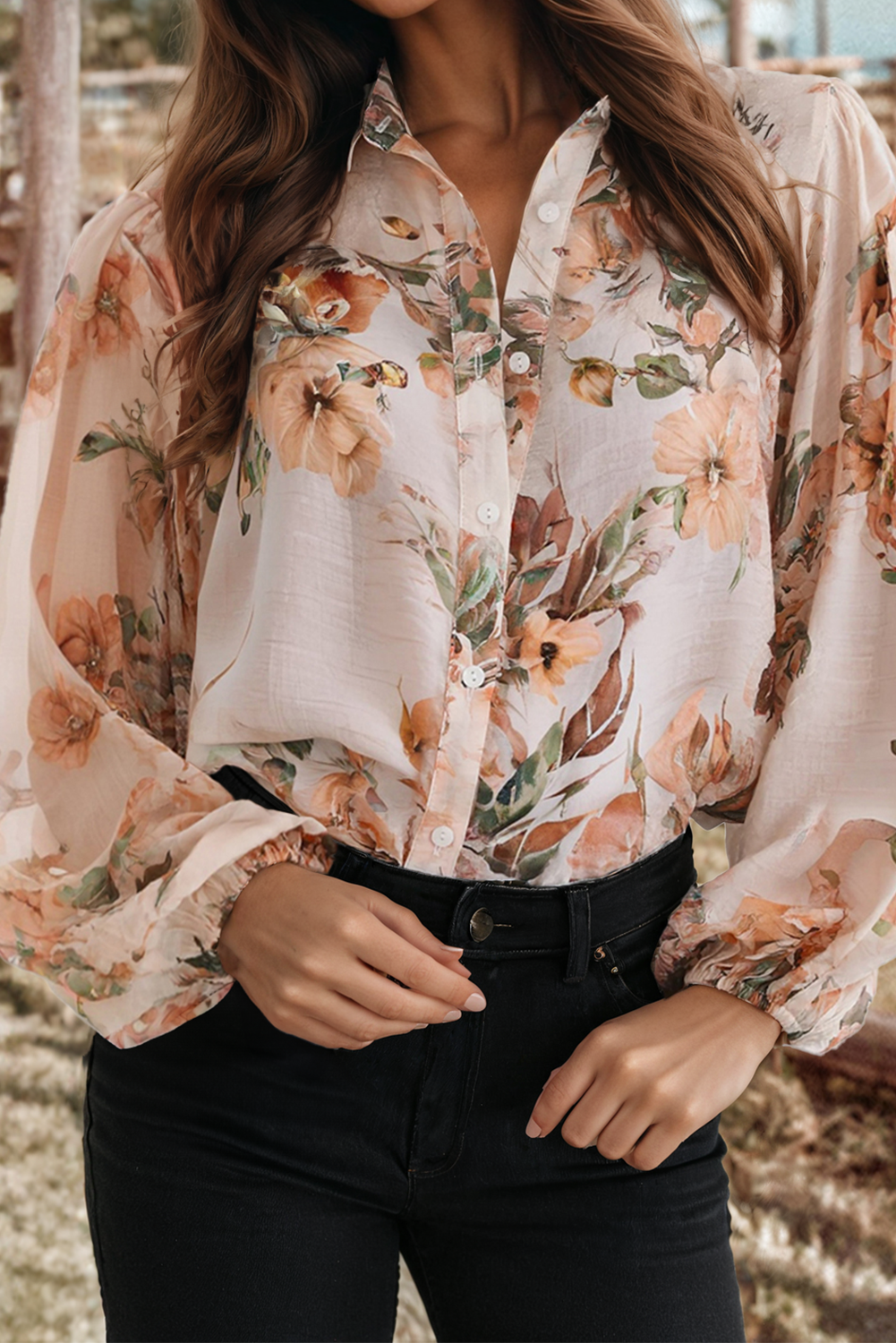 Floral Puff Sleeve Lightweight Shirt