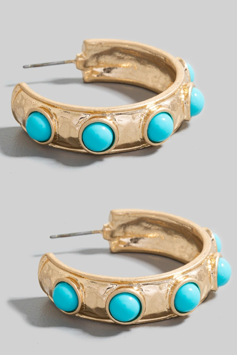 Turquoise Studded Wide Hoop Earrings