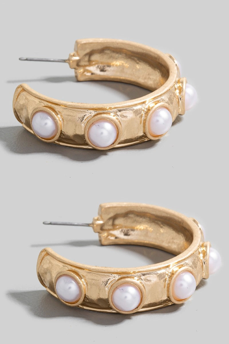 Pearl Studded Gold Hoop Earrings
