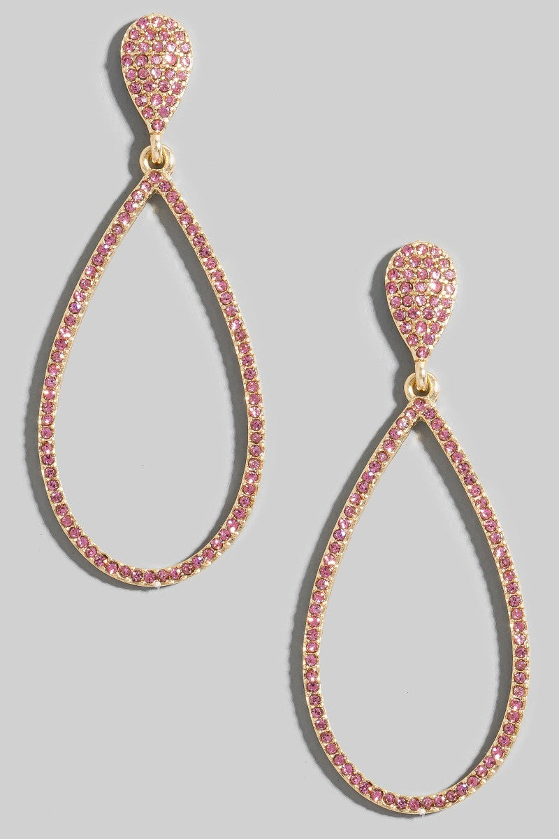 Pink Pave Teardrop Dangle Earrings