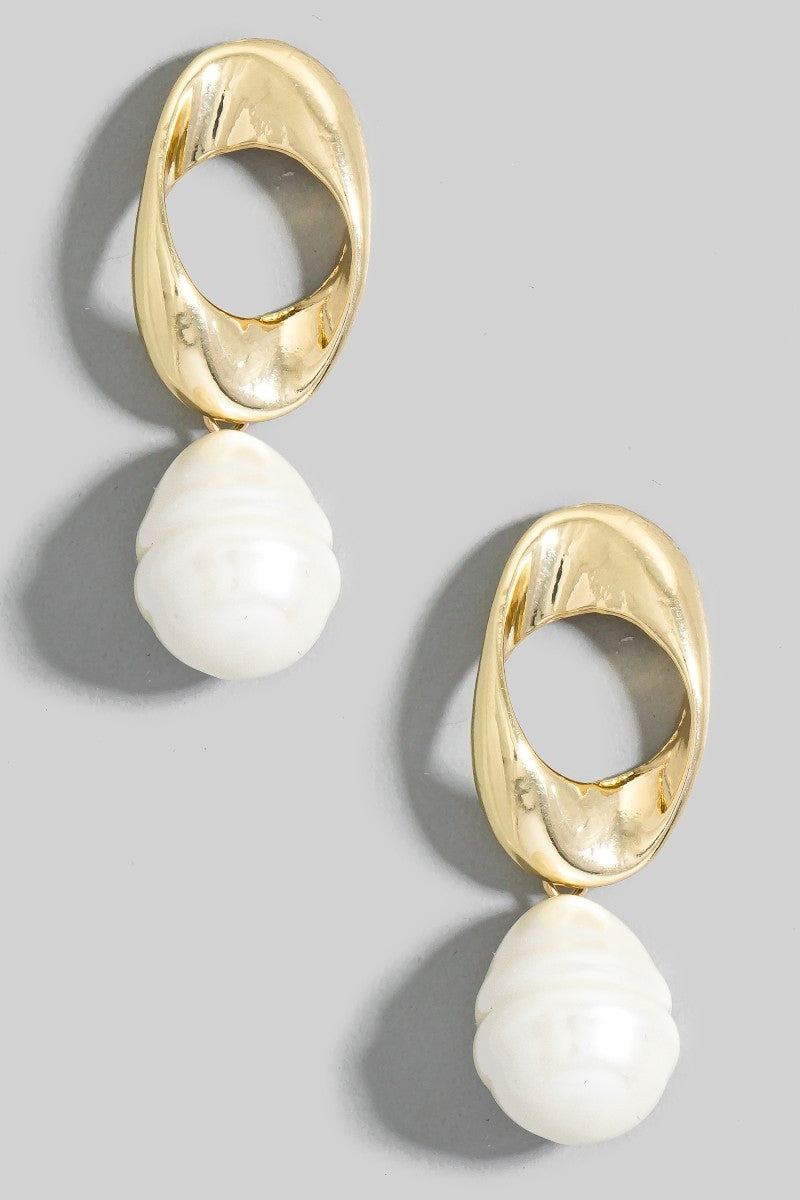 Twisted Oval & Pearl Drop Earrings