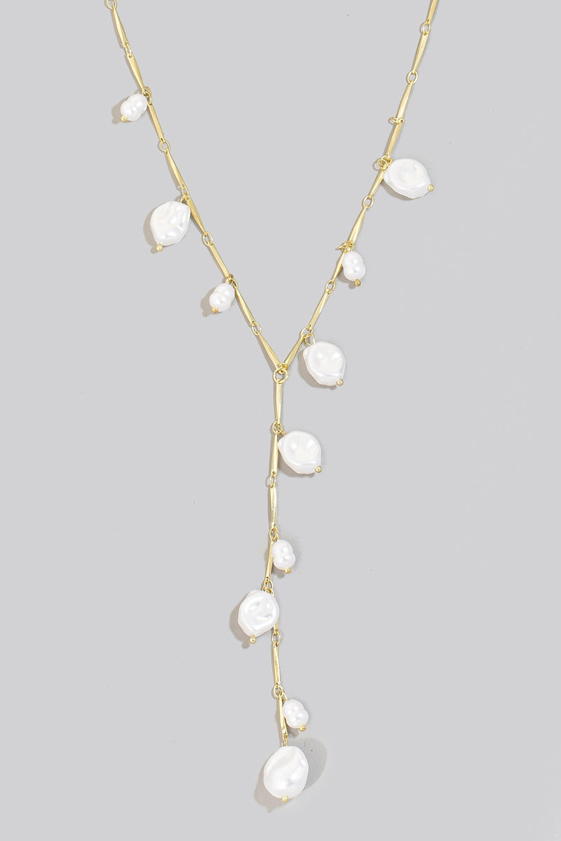 Gold & Pearl Lariat Necklace
