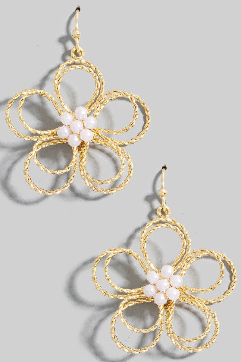 Pearl Cluster Flower Dangle Earrings