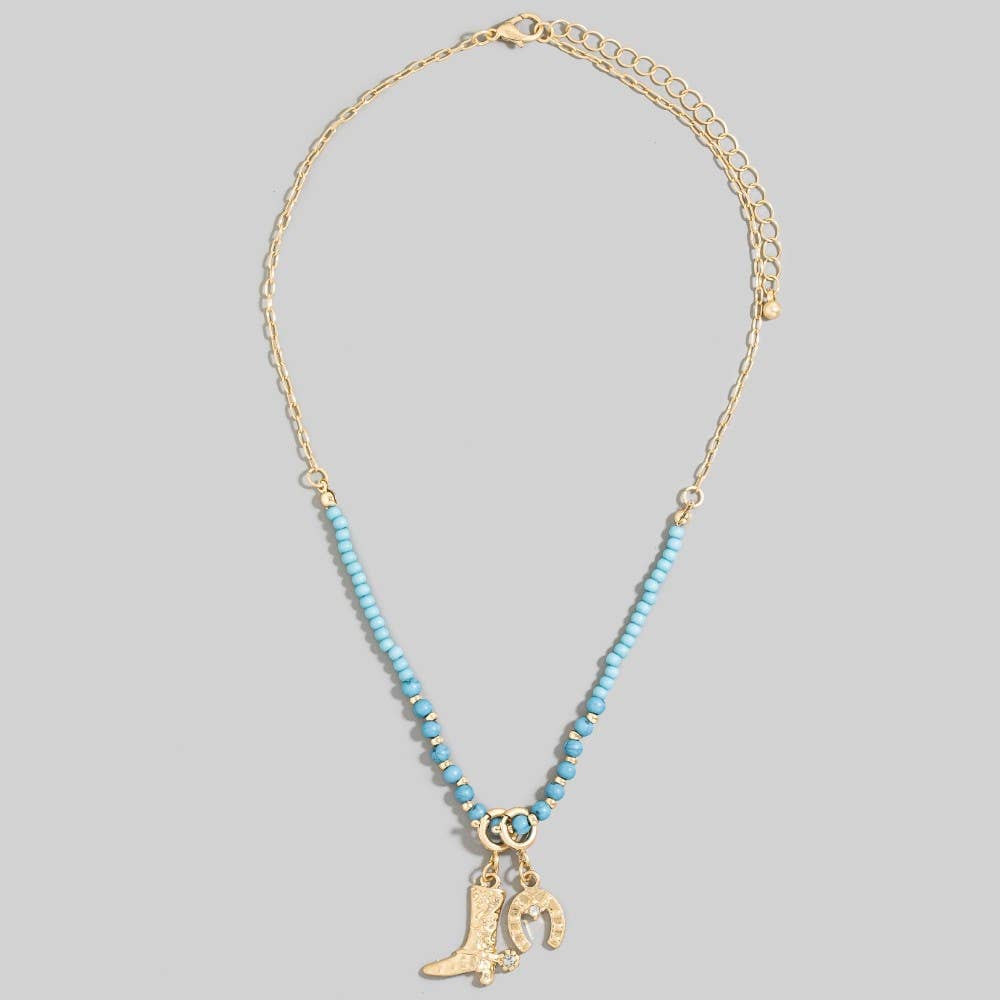 Western Cowboy Boot And Horseshoe Charms Chain Necklace