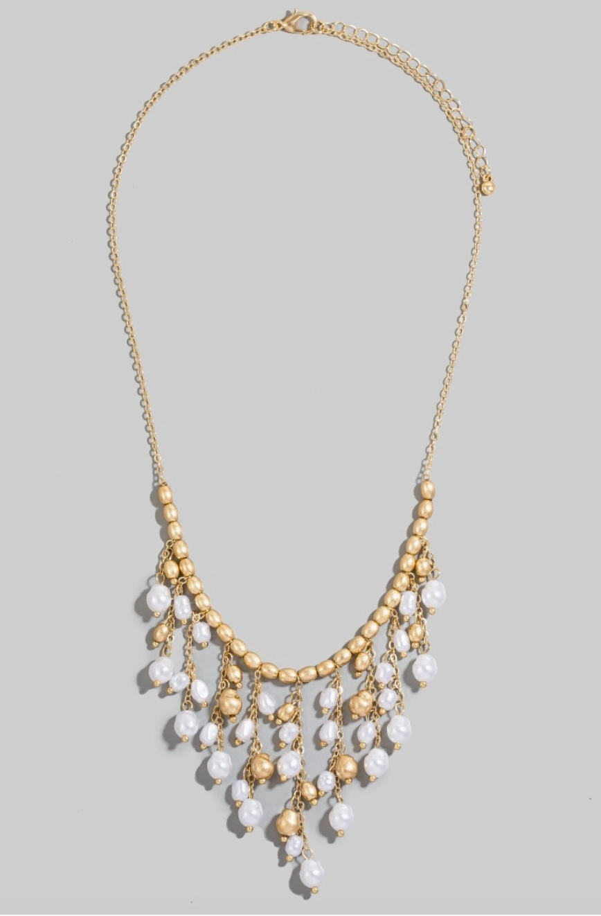 Pearl & Gold Beads Bib Necklace