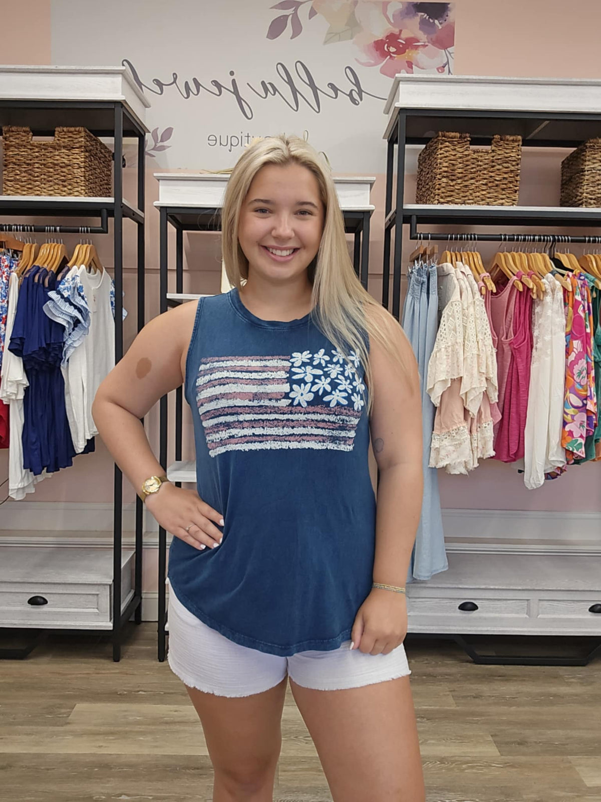 AMERICAN FLAG MINERAL NAVY TANK TOP