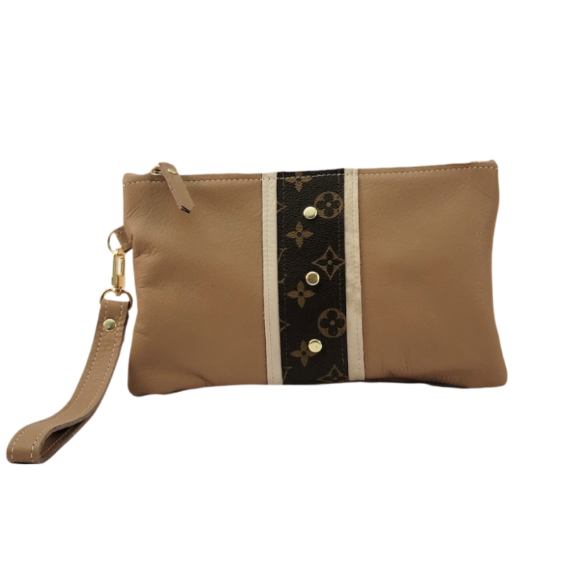 Cathy Wristlet In Mocha Mousse Leather | Upcycled LV