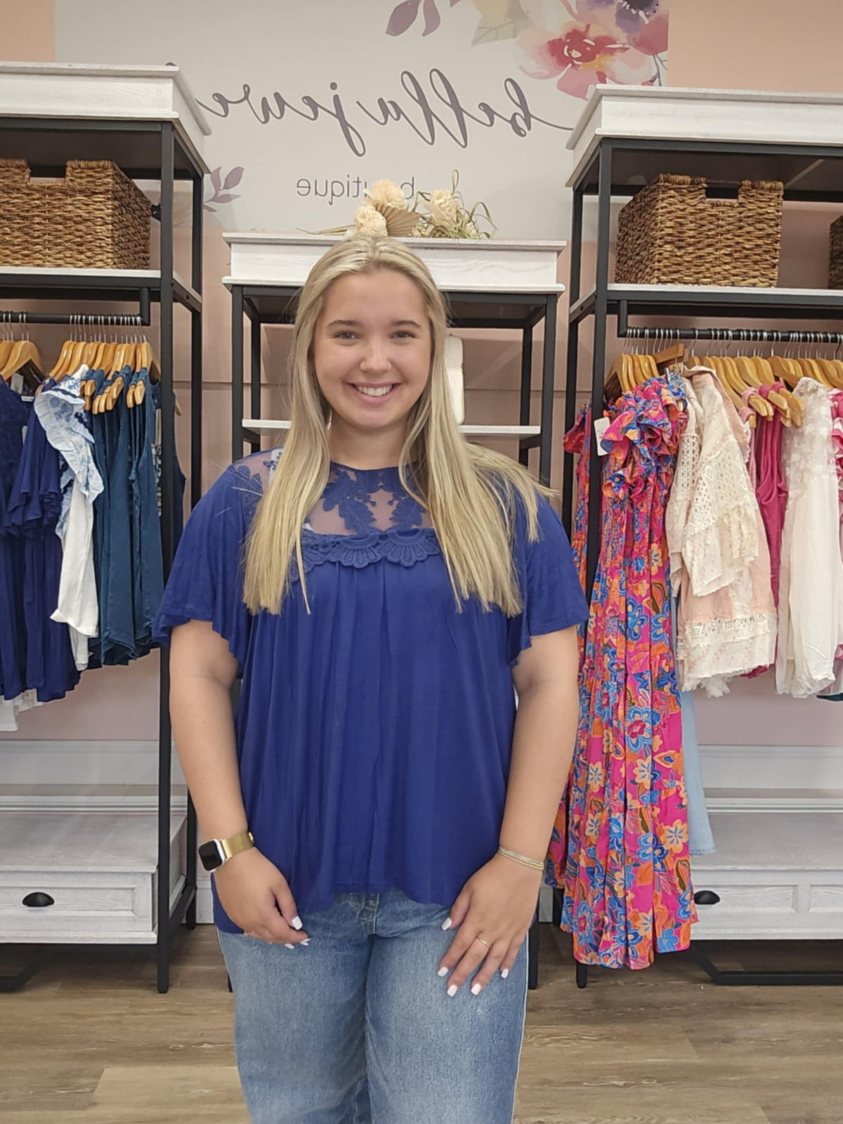 Lace Embroidered Neck Top