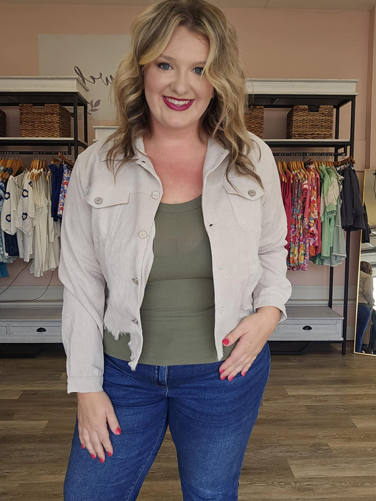 Distressed Corduroy Fray Hem Cropped Jacket