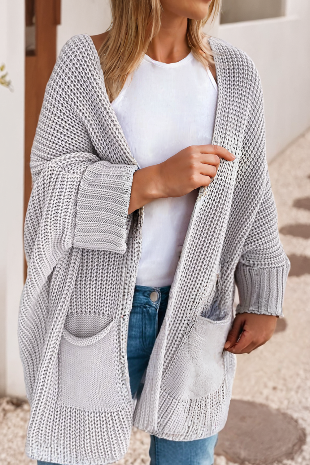 Oversized Fold Over Sleeve Open Front Cardigan