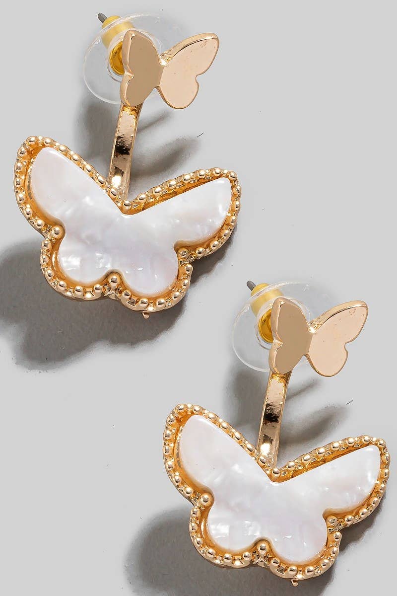 Metallic And Stone Butterflies Reverse Hoop Earrings