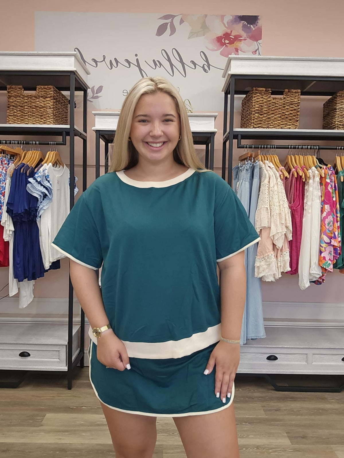 Colorblock Drop Shoulder T Shirt & Skort Set