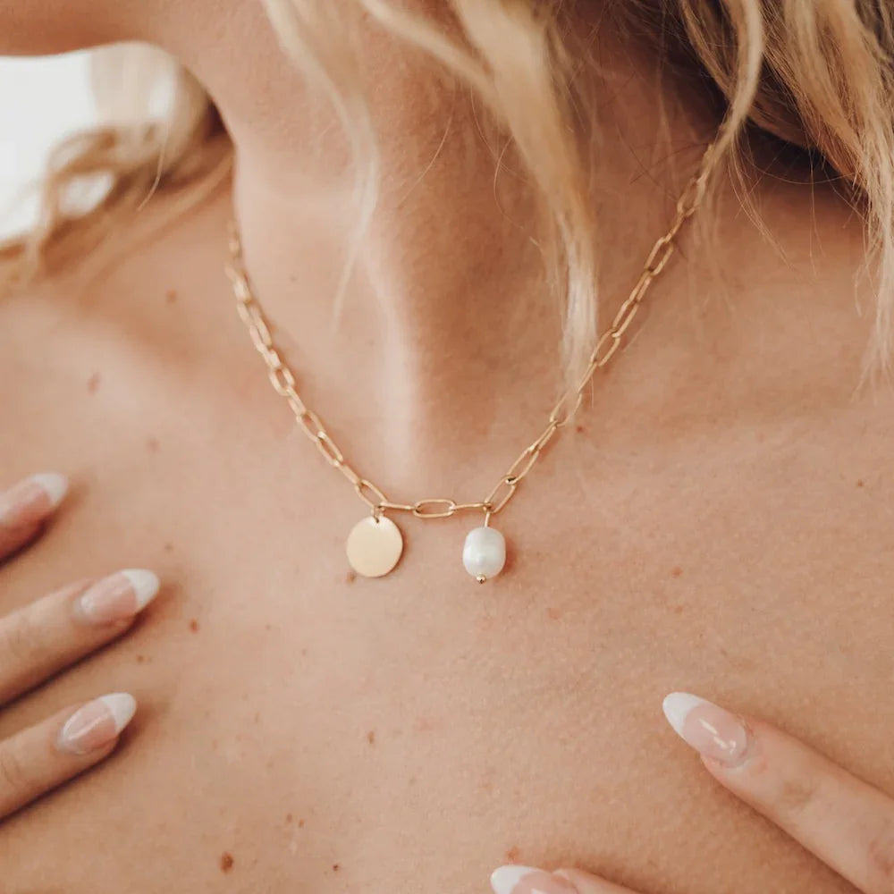 Not Your Average Pearl Chain & Disc Charm Necklace