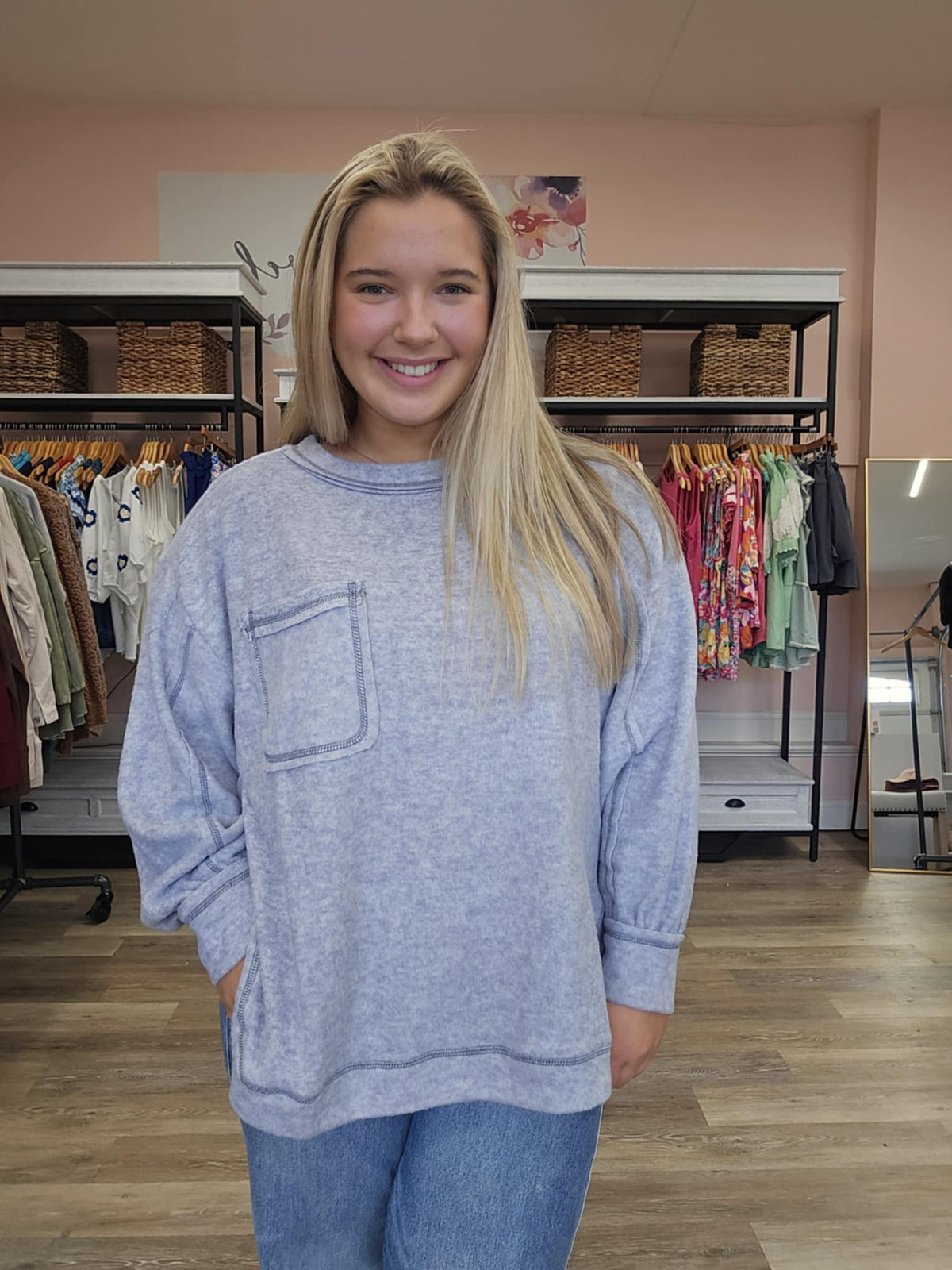 Brushed Hacci Hi-Low Round Neck Sweater