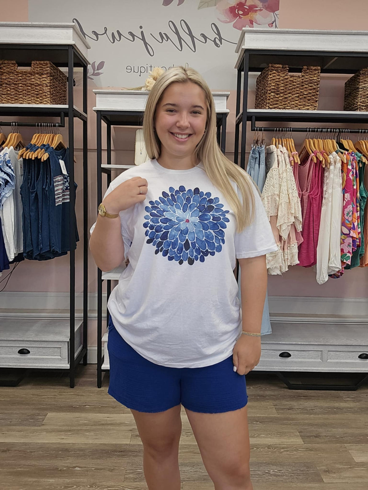 Blue Mum Floral Vintage Graphic Tee