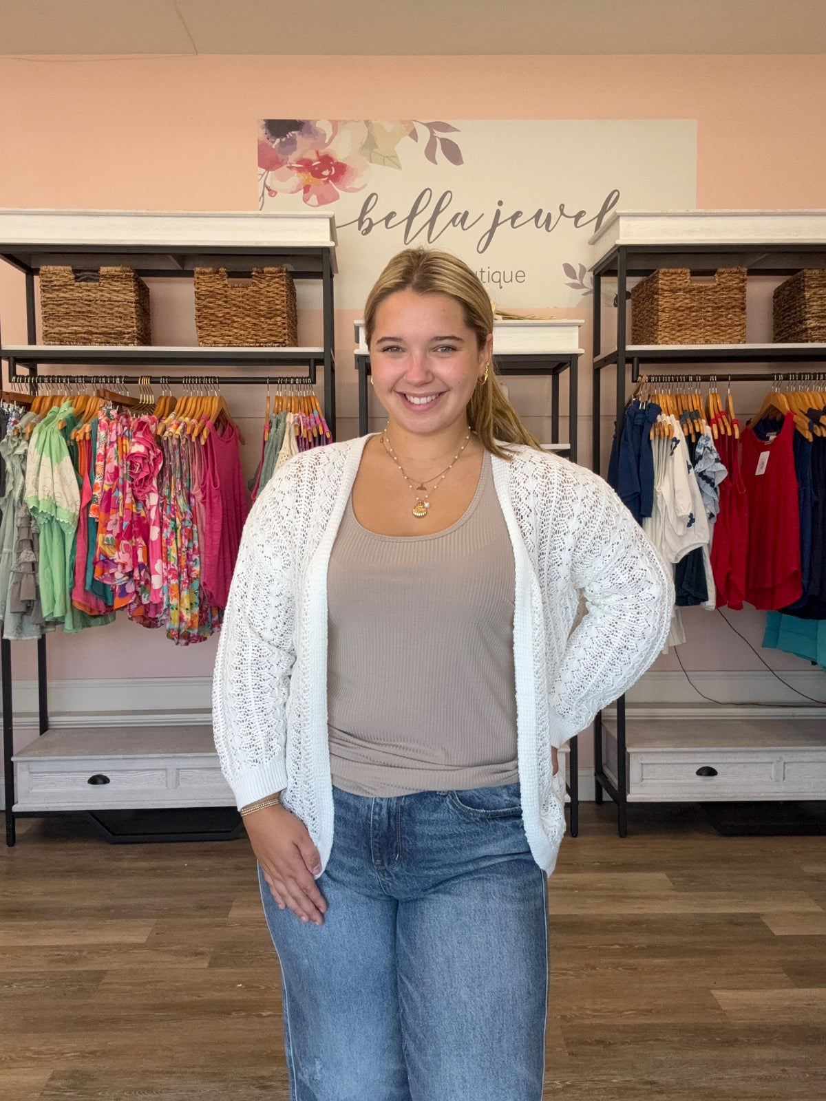 Hollow Out Knit Drop Shoulder Cardigan