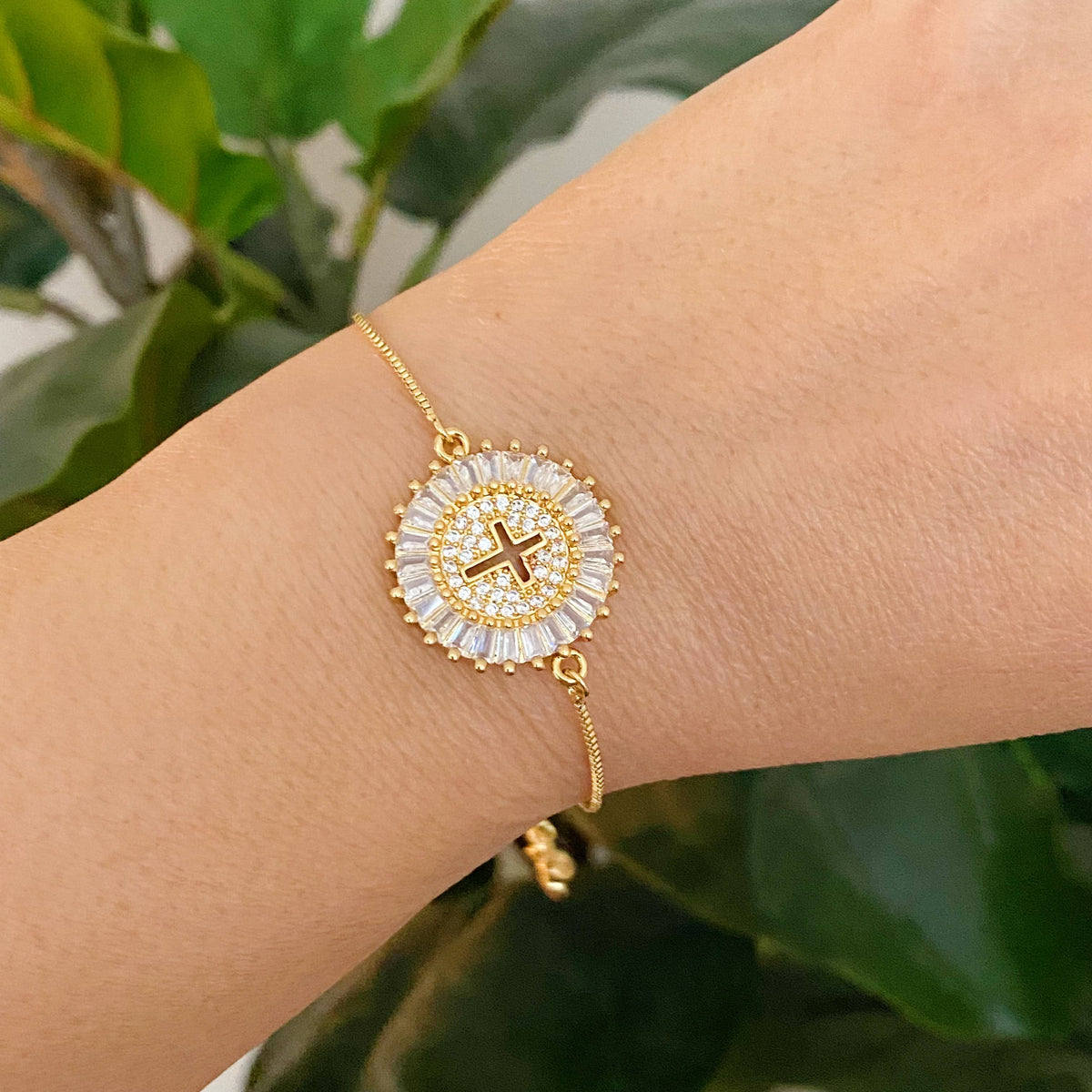 Mesmerized By The Cross Slide Gold Bracelet