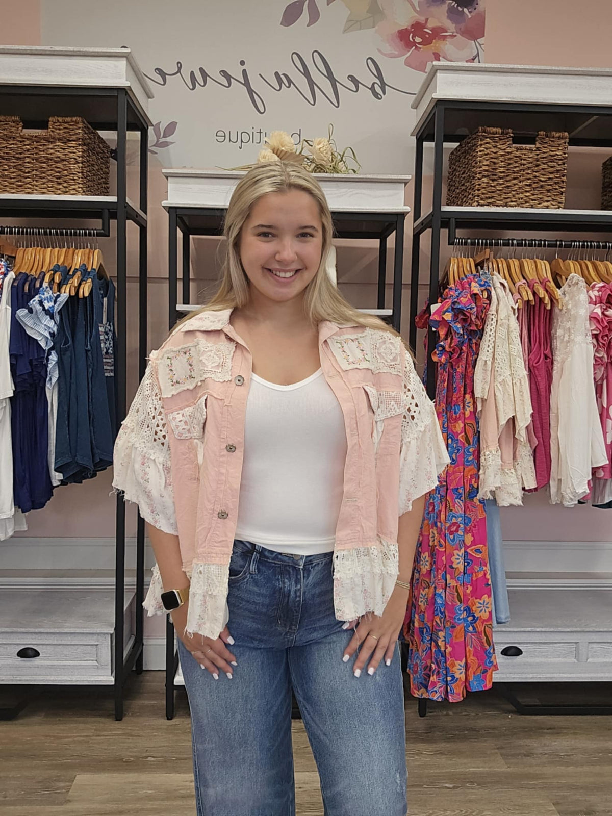 Blush Lace Denim Jacket
