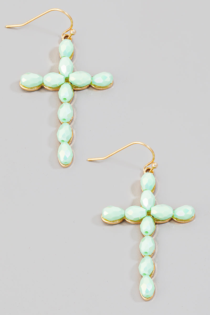 Beaded Cross Dangle Earrings