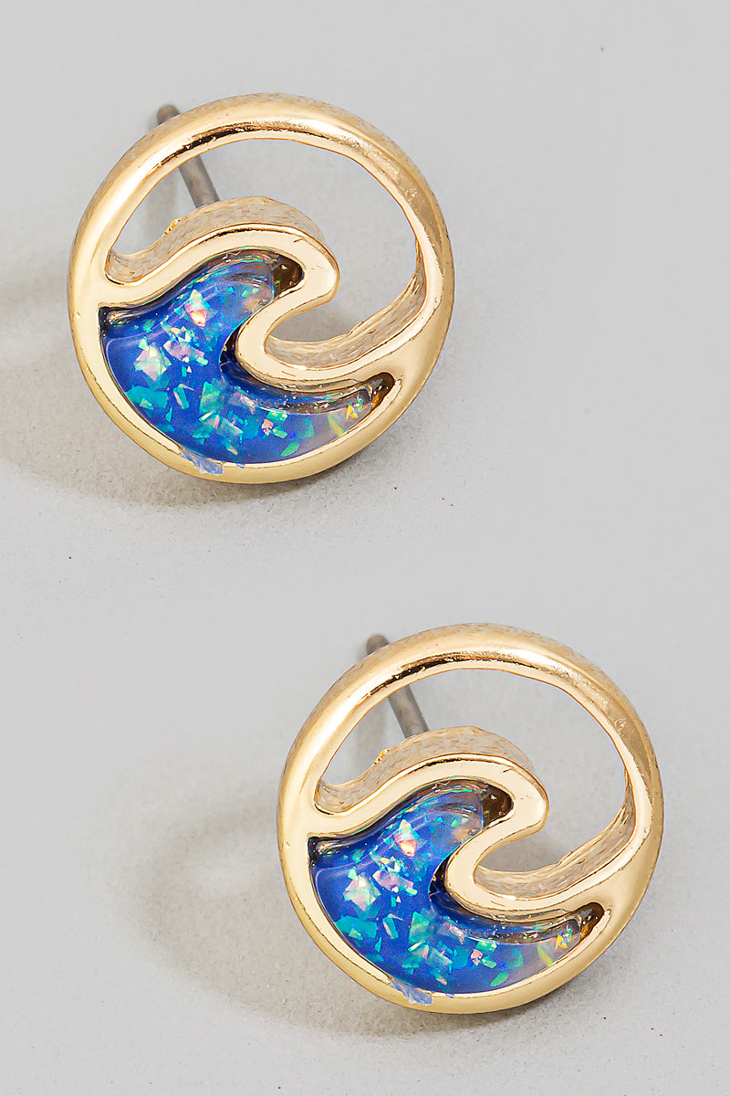 Opal Ocean Waves Disc Stud Earrings