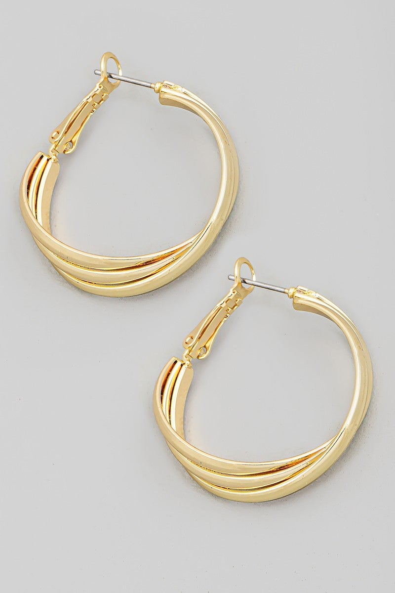 Triple Band Latch Hoop Earring