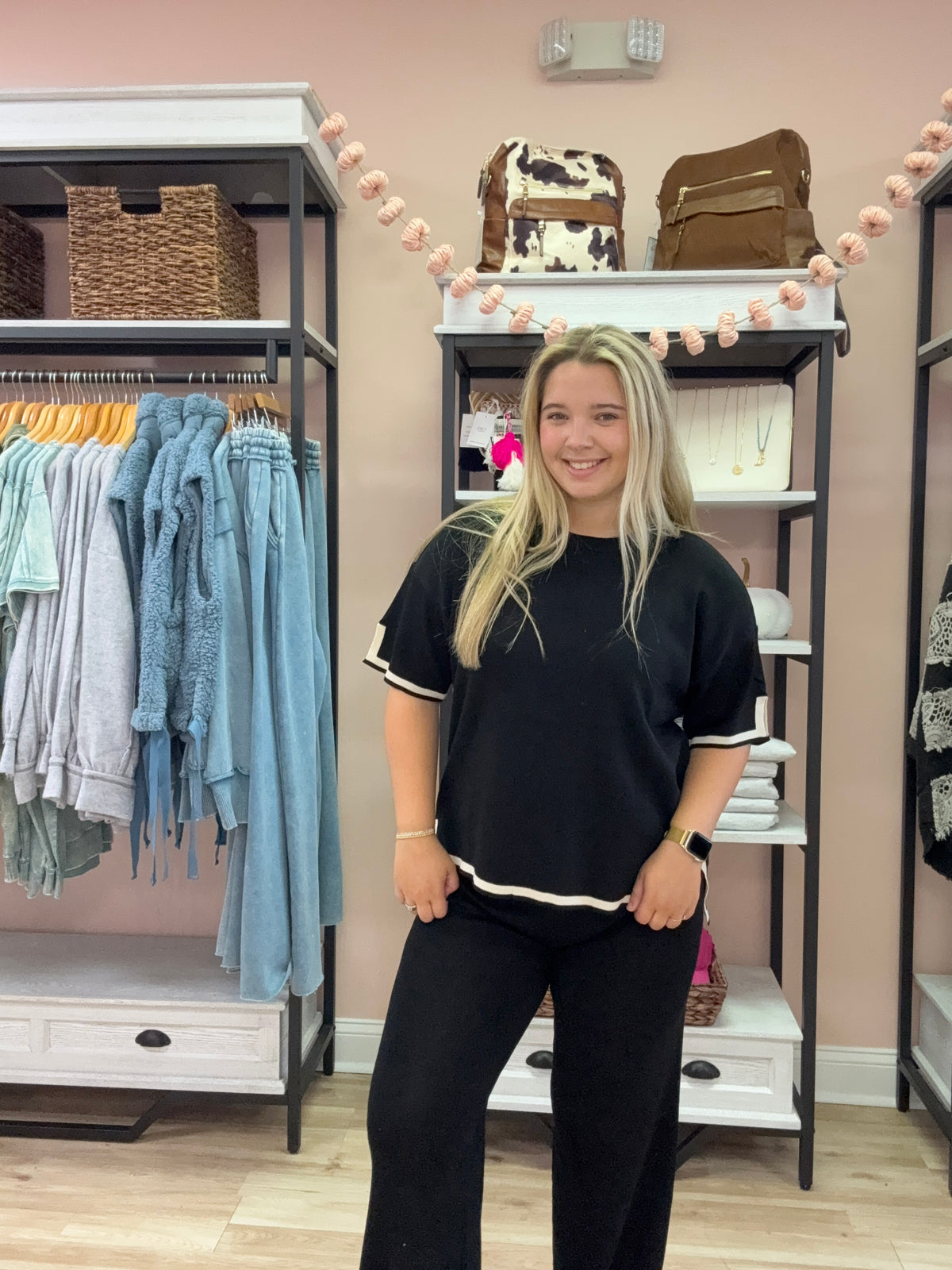 Knit Short Sleeve Wide Leg Lounge Set