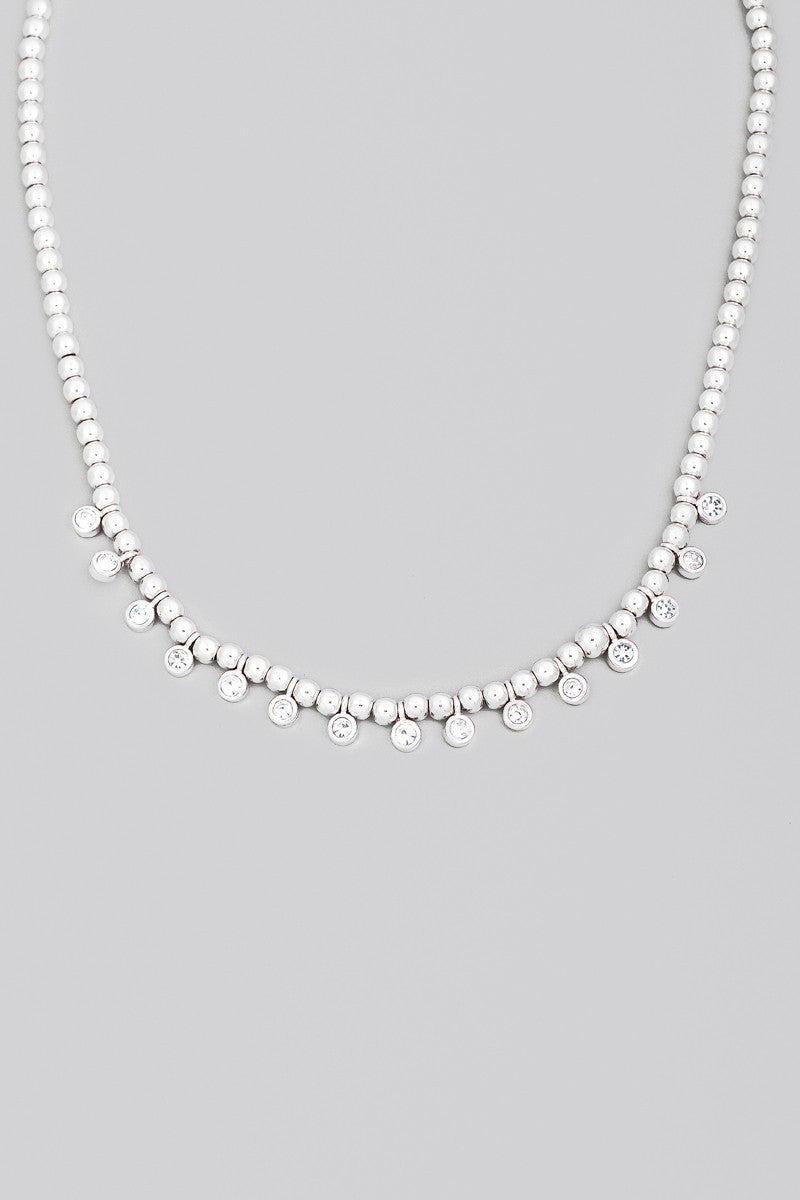 Silver Metallic Beaded Necklace