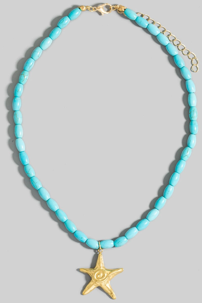 Swirl Starfish Pendant Oval Beaded Necklace