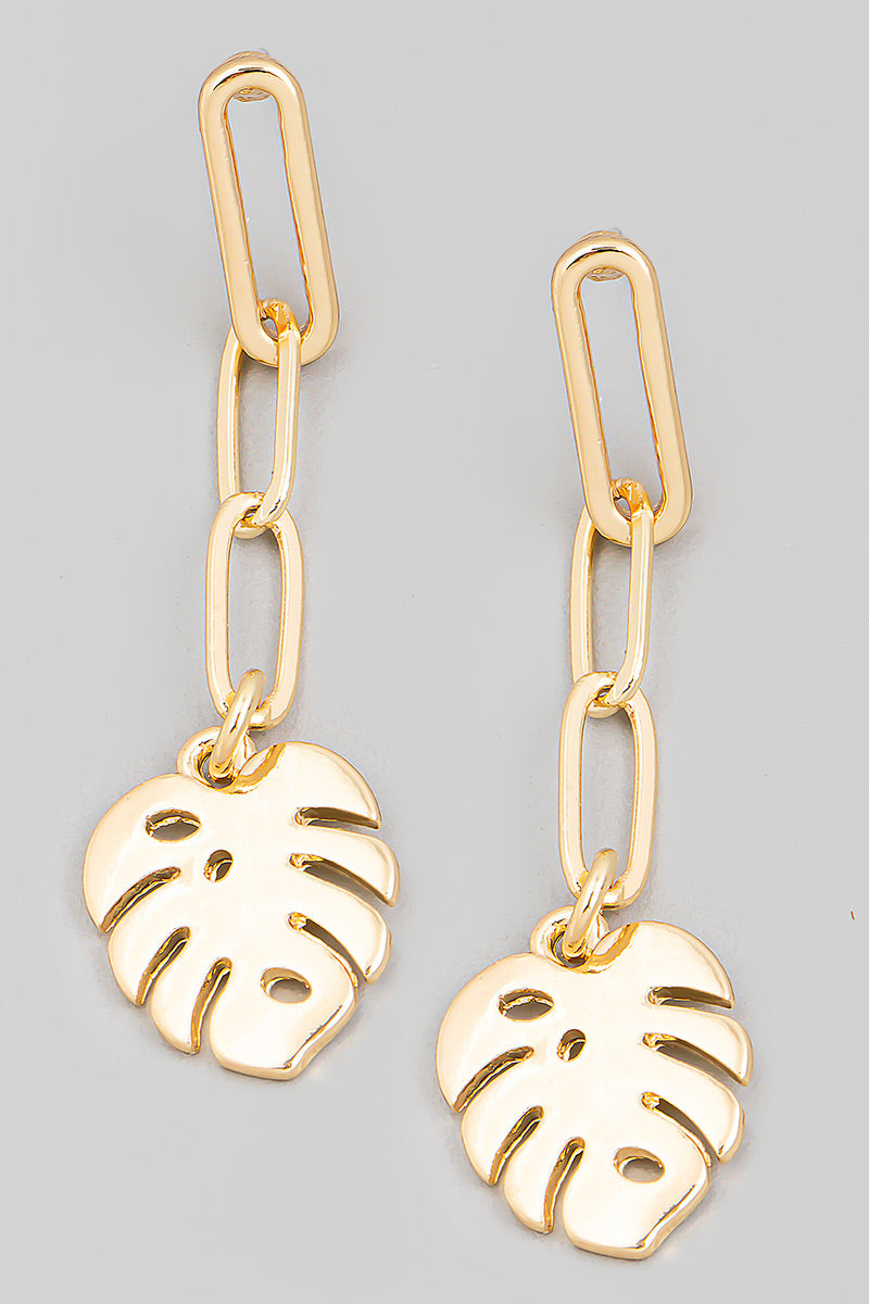 Leaf Charm Chain Earring