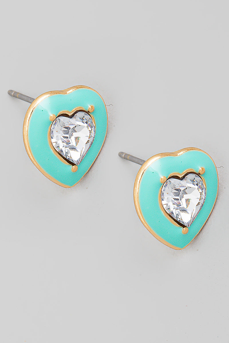Rhinestone Heart Enamel Stud Earring