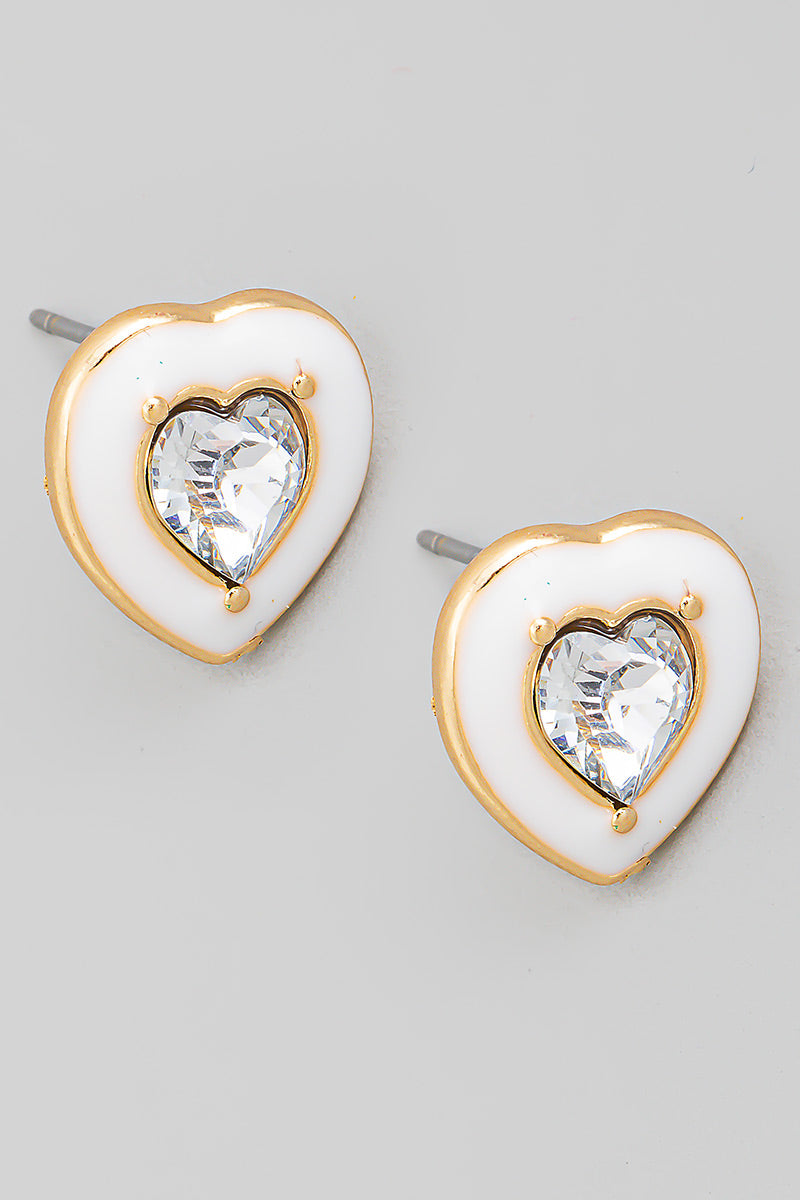 Rhinestone Heart Enamel Stud Earring