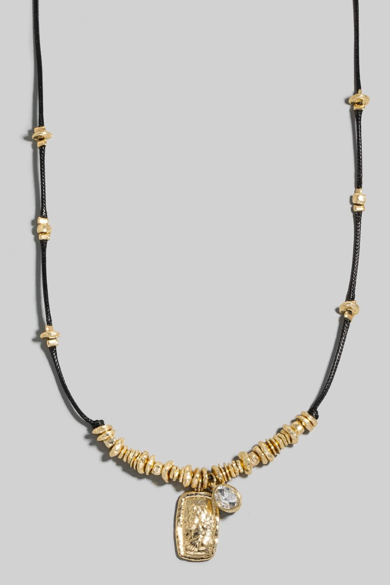 Amulet & CZ Gem Long Cord Necklace