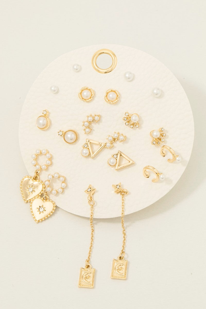 10 Pair Assorted Heart Pearls Earrings Set