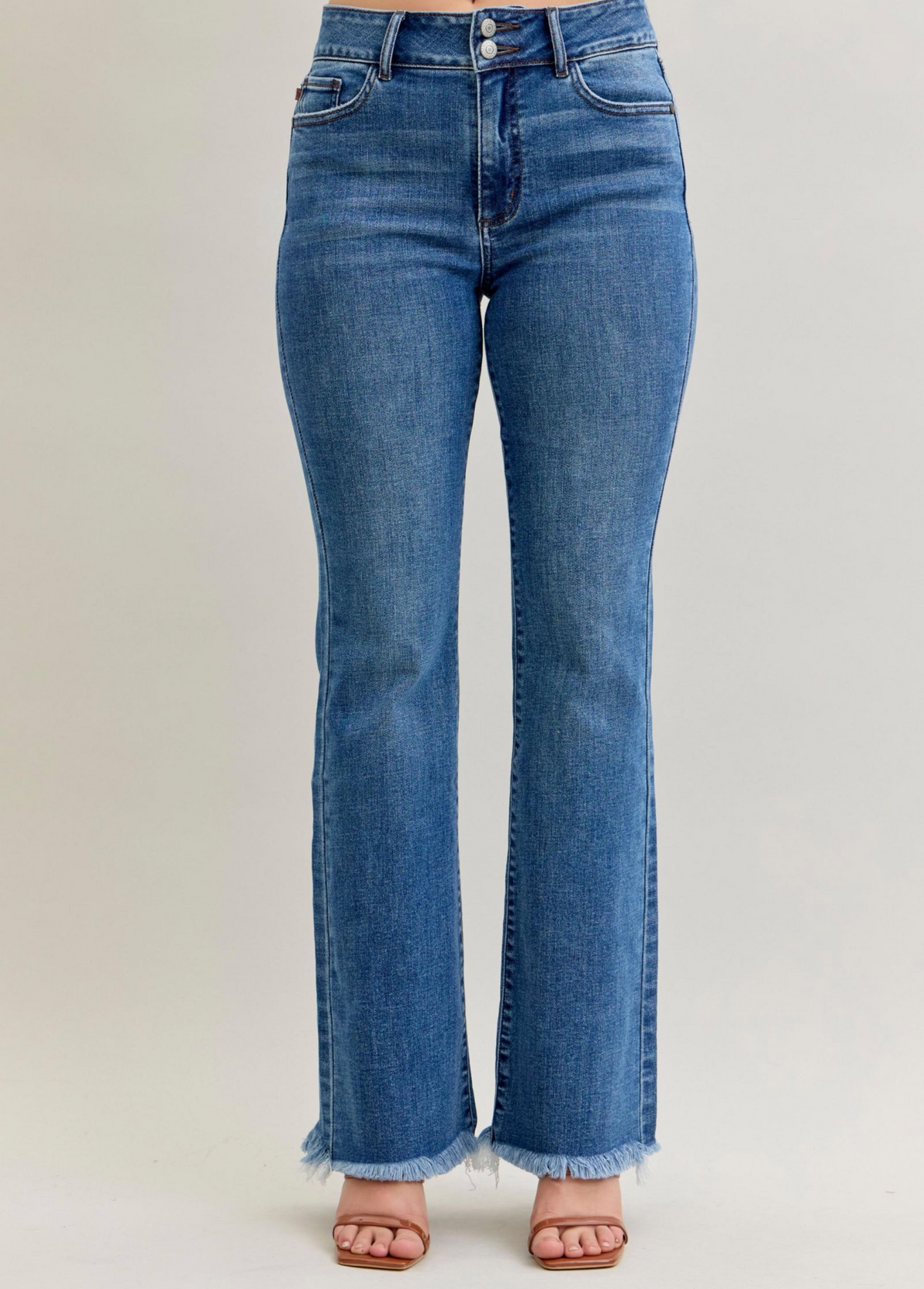 Bootcut Double Button Waistband & Fray Hem