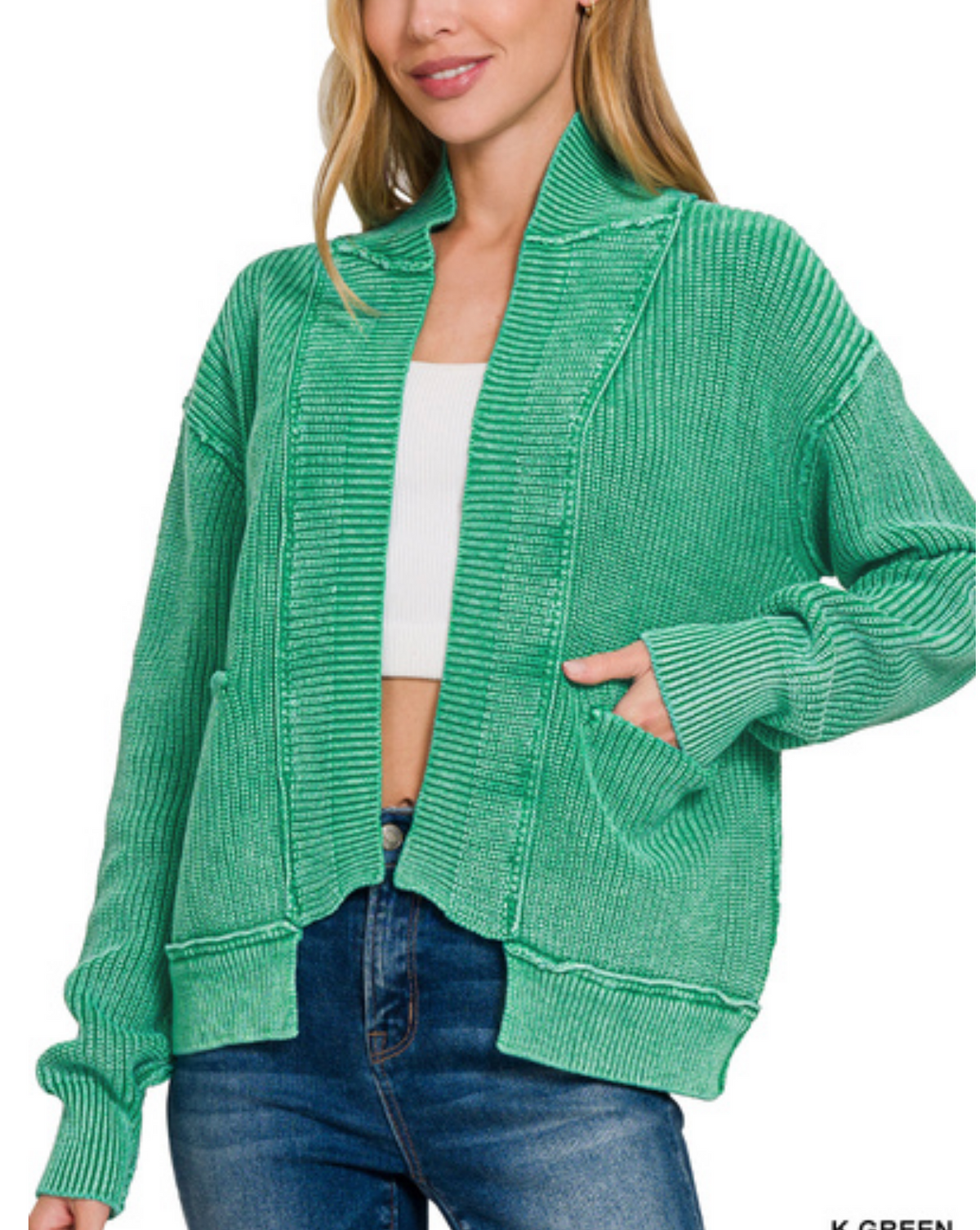 Washed Dropped Shoulder Cardigan