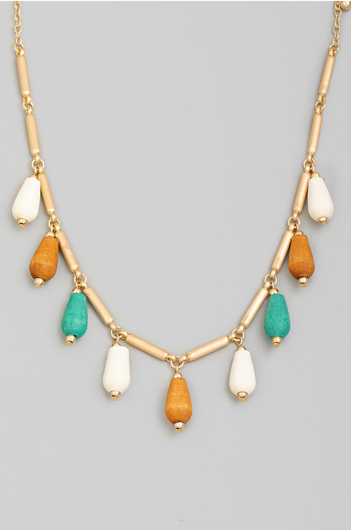 Wooden Bead Fringe Necklace