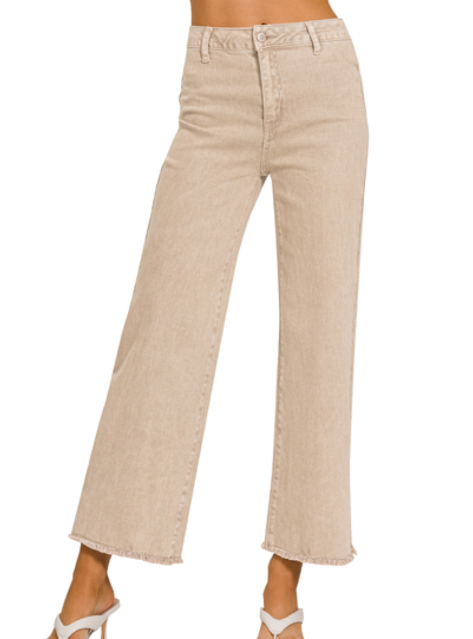 Frayed Cutoff Hem Straight Wide Pant