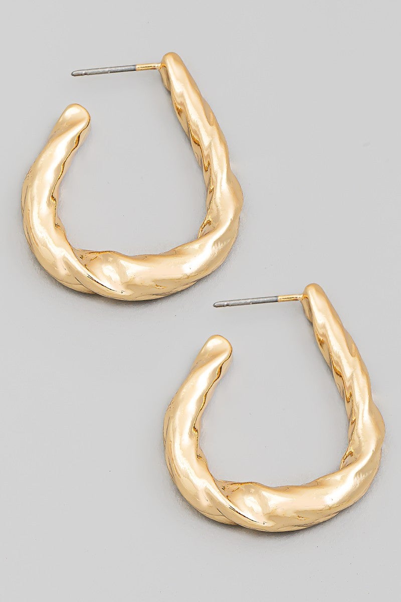 Gold Twist Oval Hoop Earrings