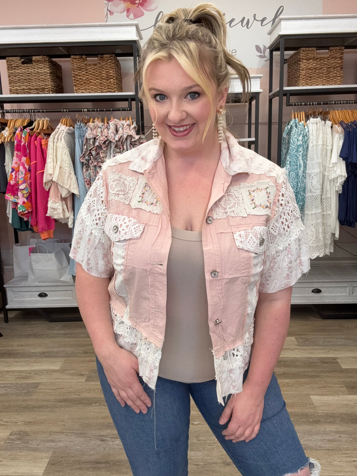 Blush Lace Denim Jacket
