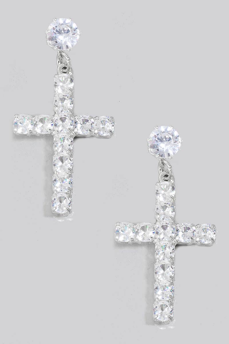 Pave Cross Dangle Earrings