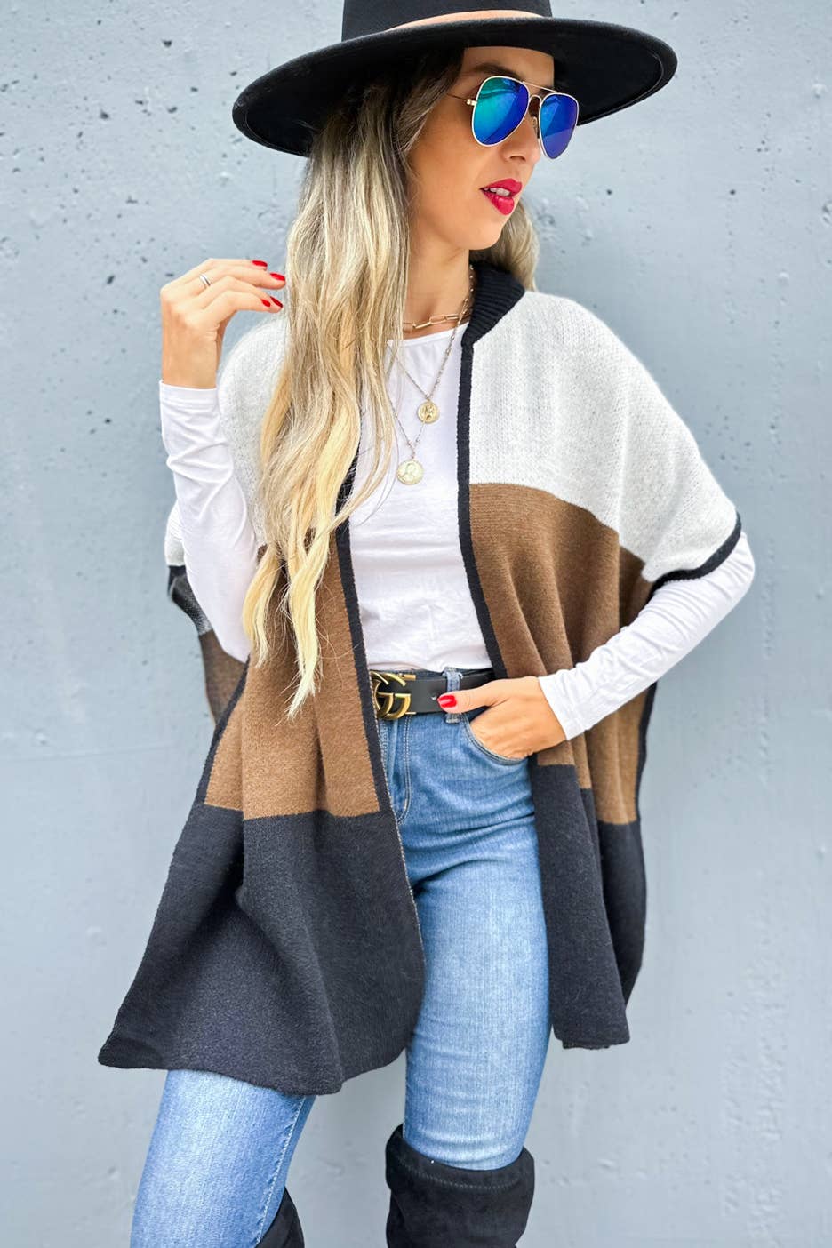 Multicolor Block Lightweight Knit Ruana Cardigan