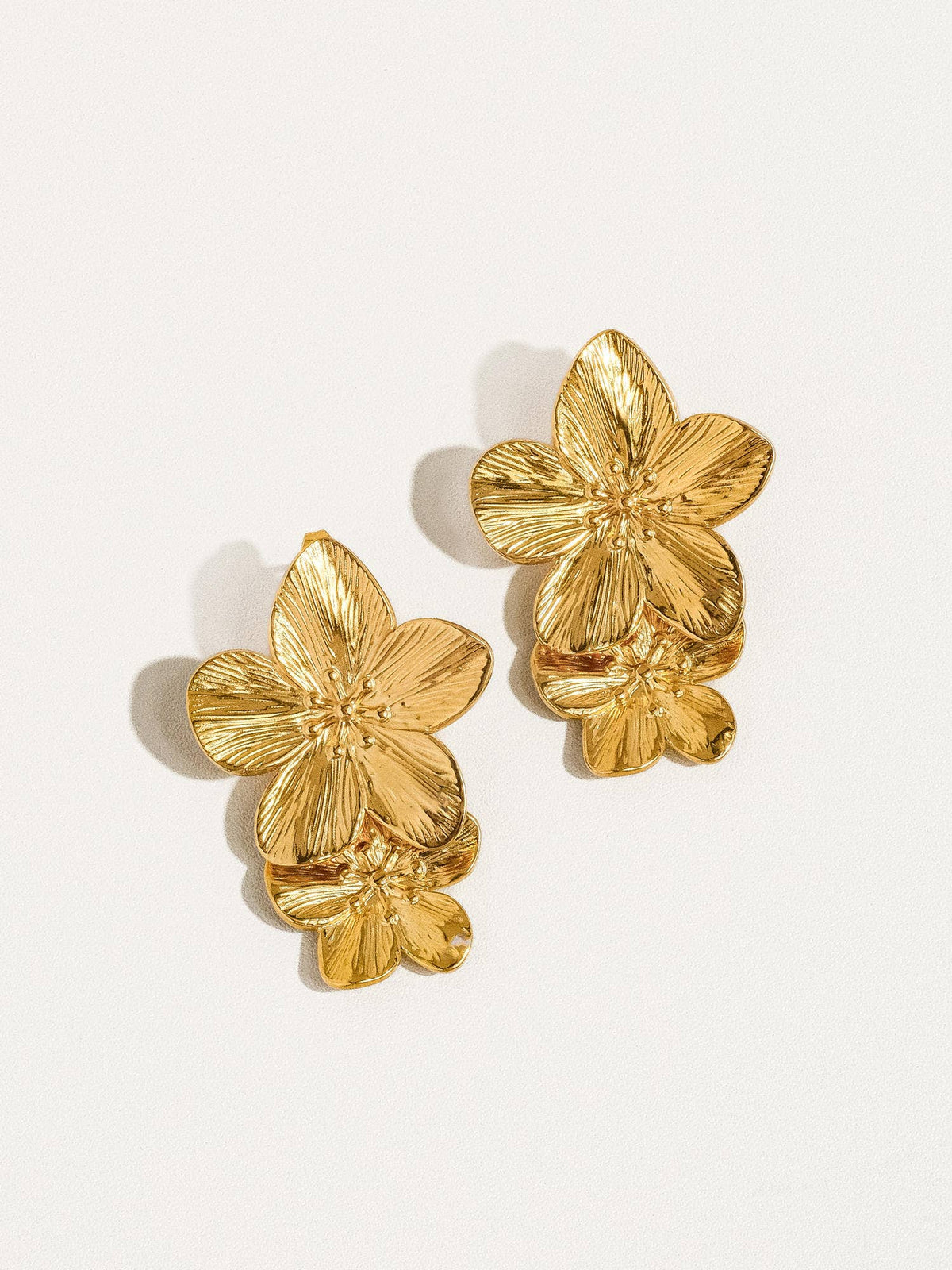 Gold Statement Stacked Flower Earring