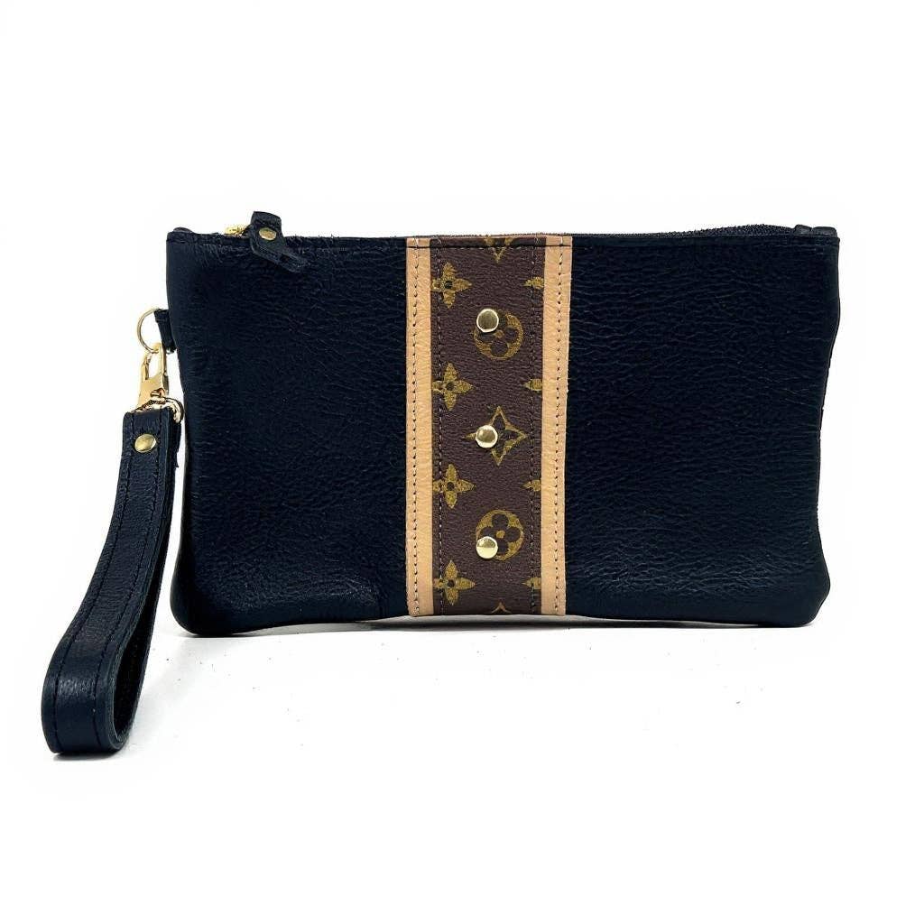 Cathy Wristlet In Black Leather | Upcycled LV