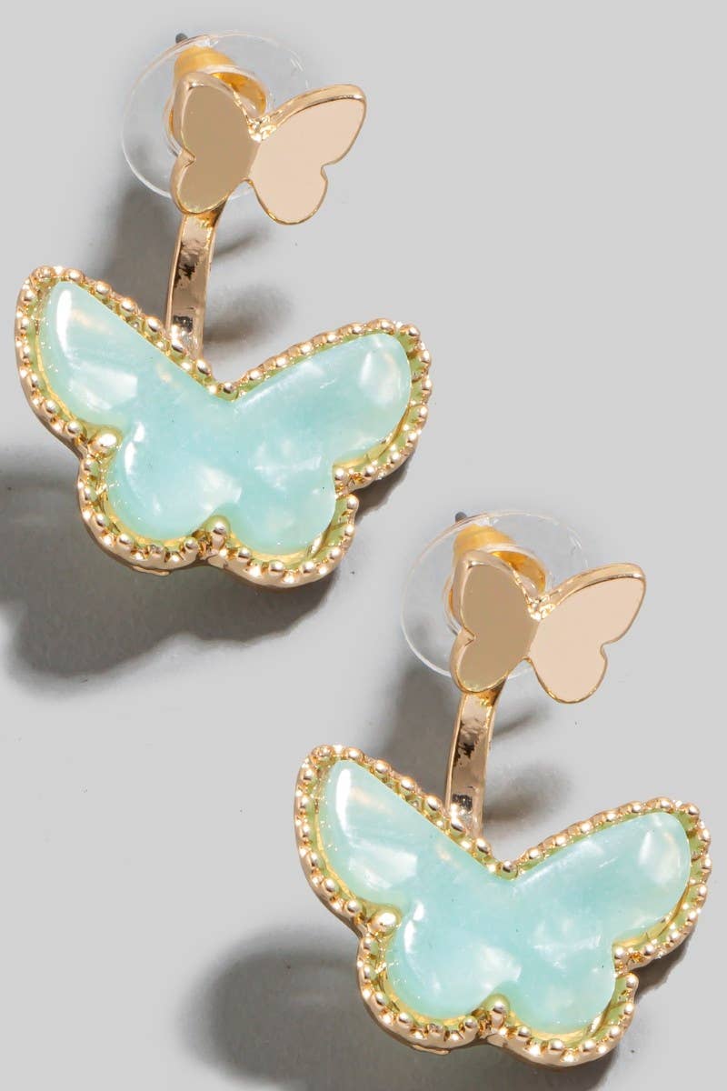 Metallic & Stone Butterflies Hoop Earrings