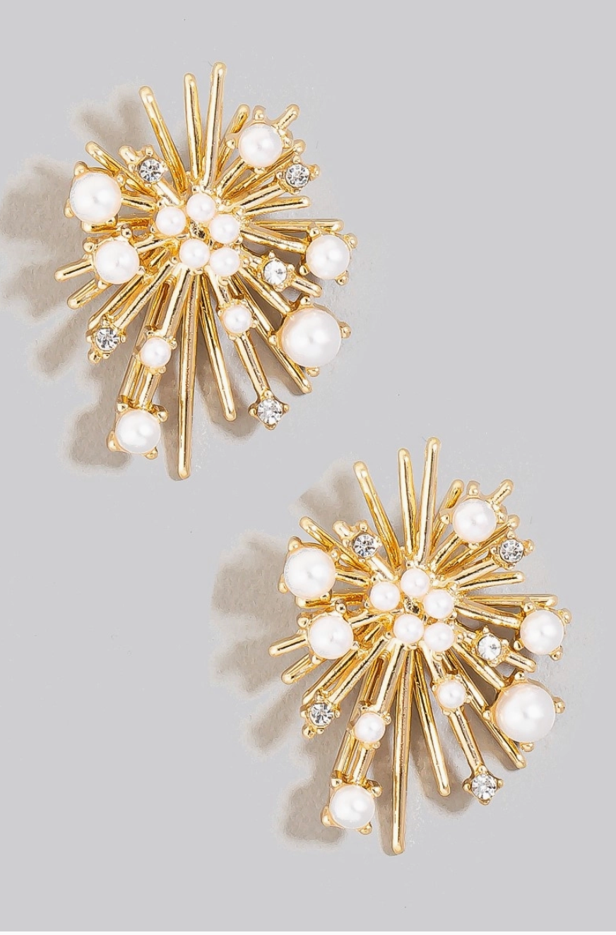 Pearl & Rhinestone Cluster Burst Earrings