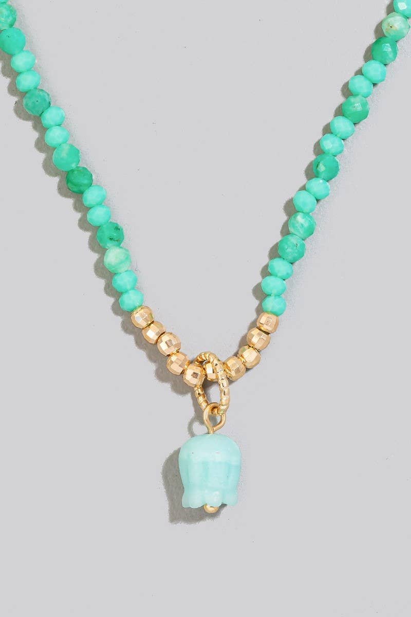 Stone Flower Pendant Mini Faceted Beaded Necklace