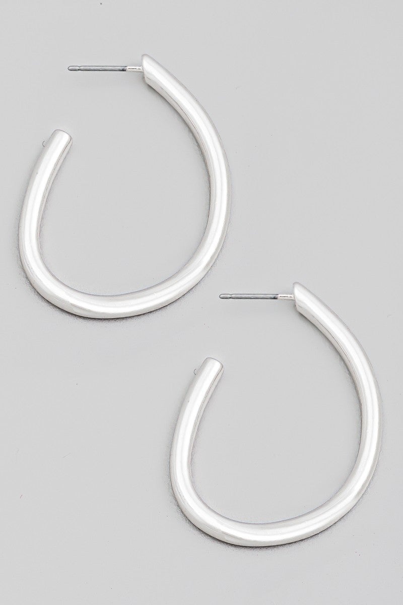Silver Oval Hoop Earrings